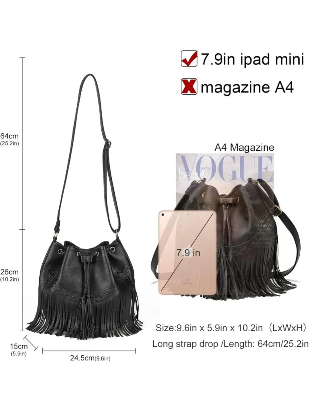 Stylish Leather Bucket Bag for Women - Crossbody Fringe Purse with Tassels
